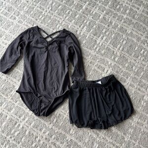 Girls Black Long Sleeve ballet Leotard and skirt Set